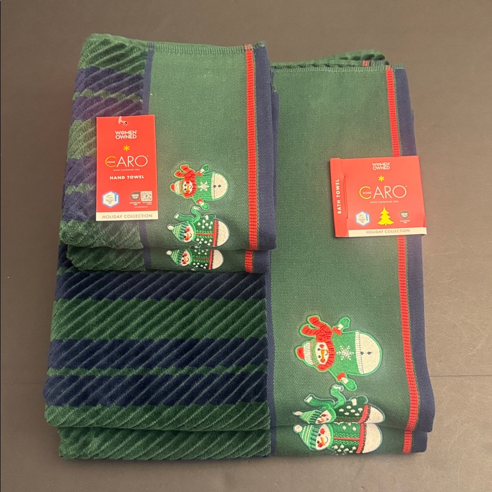 4pc CARO HOME Striped Snowman Bath Towel Set - Holiday Collection